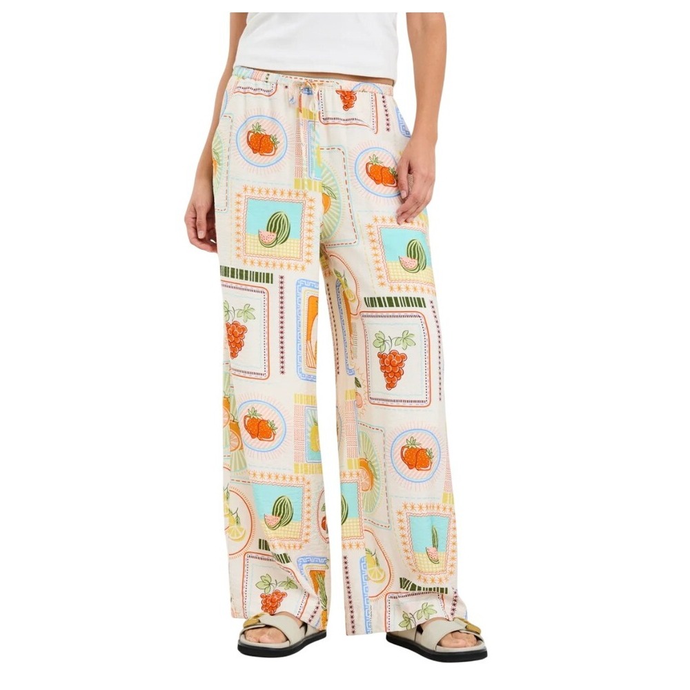 Flo & Frankie Travel Cream Tropical Postcard Wide Leg Pants Size‎ S